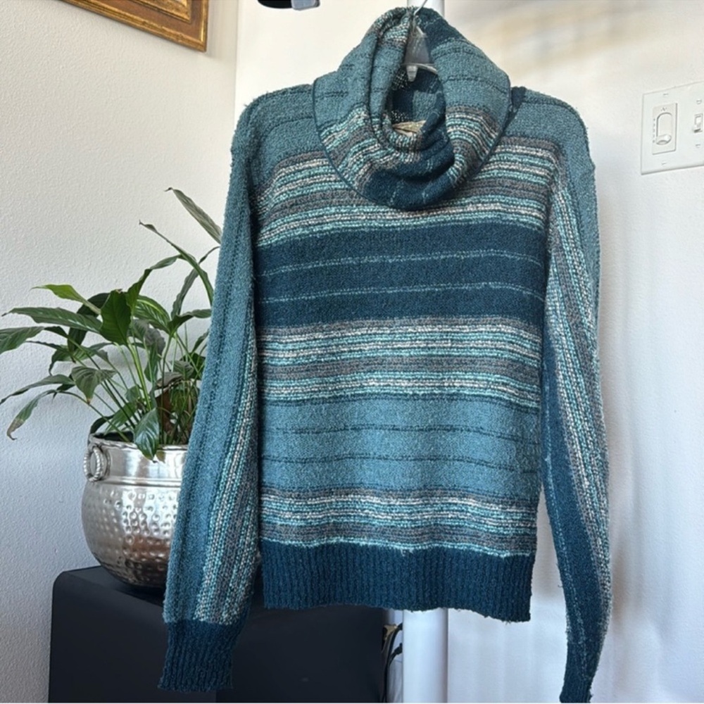 Vintage Teal & Aqua Striped Cowl Neck Sweater